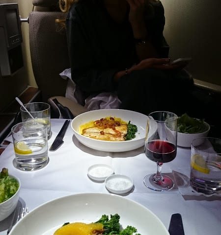 qantas first class dinner