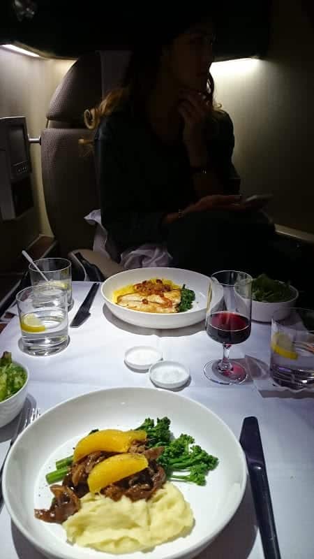 qantas first class dinner