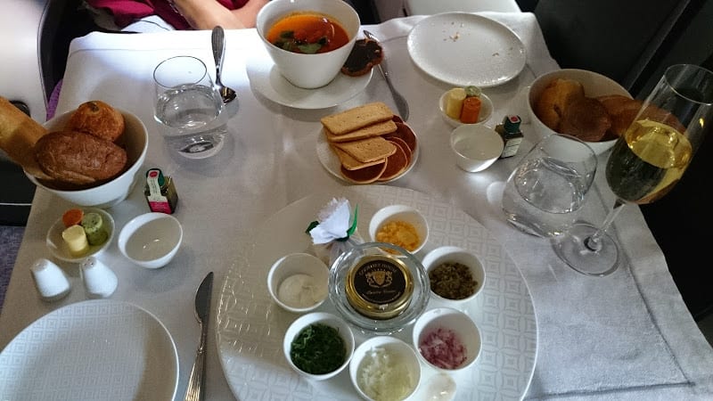 qr a330 f food - REVIEW - Qatar: First Class - Doha to London (A330)