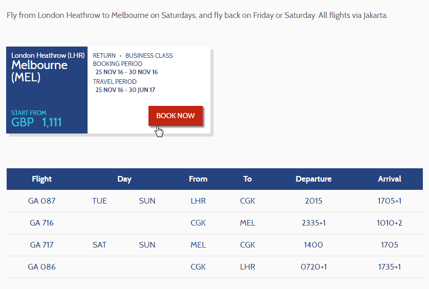 Black Friday Sale Garuda Indonesia - £1111 r/t from LHR to MEL/SYD on Garuda!