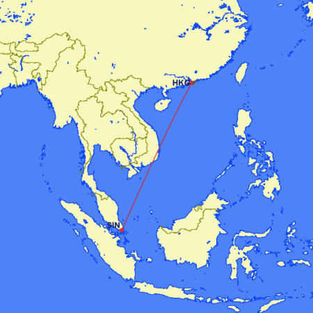 hkg sin 450x450 - REVIEW - Cathay Pacific : Business Class - Singapore to Hong Kong (A330-Regional Config)