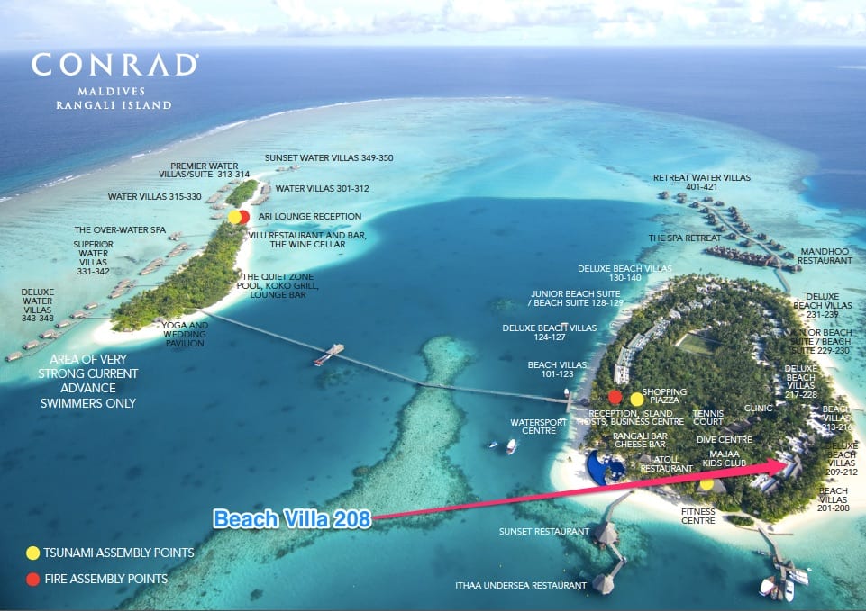 Beach Villa Map - GUIDE - A comparison between the Main Island and Quiet Island at the Conrad Maldives