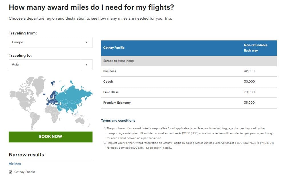 Mileage Plan airline miles award charts   Alaska Airlines - The joys of Alaska Miles: CX Business Class from ZRH to HKG for £675 one-way!