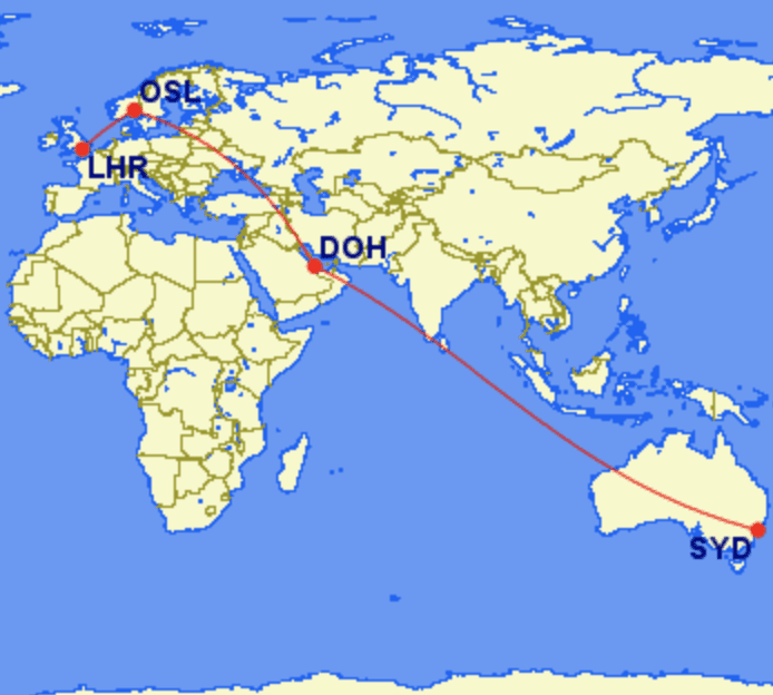 lhr osl doh syd - TRIP REPORT - The time I flew round trip to Sydney for £1080 in business class