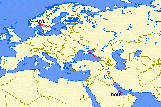osl doh e1614417668287 - REVIEW - Qatar Airways : Business Class - Oslo OSL to Doha DOH (B787)