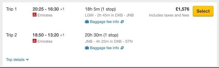 Emirates discount baggage price