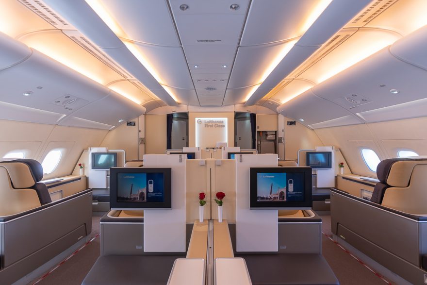 LH First A380 7 880x587 - First Class & Business Class flight reviews